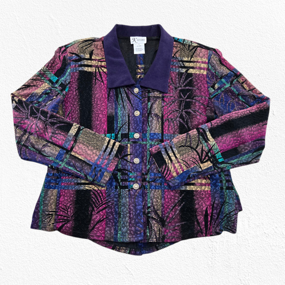 Vintage 90s Purple Jacquard Dress Set Jacket Career Party Two Piece Set Size 12 - Picture 4 of 16